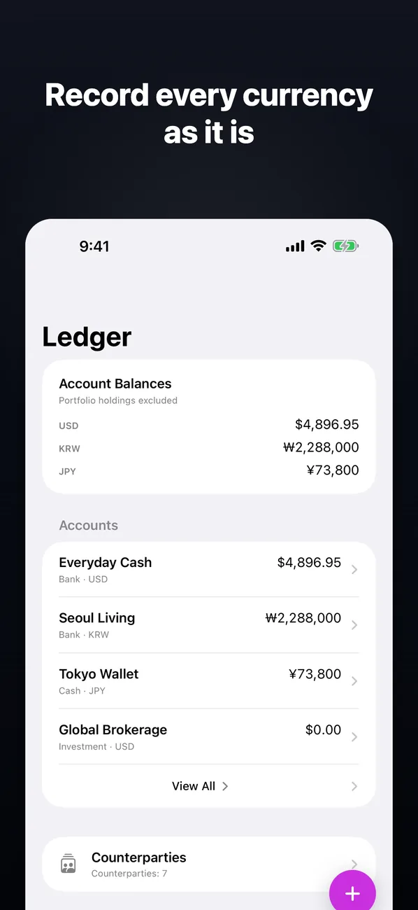 Wallnut ledger transactions screen